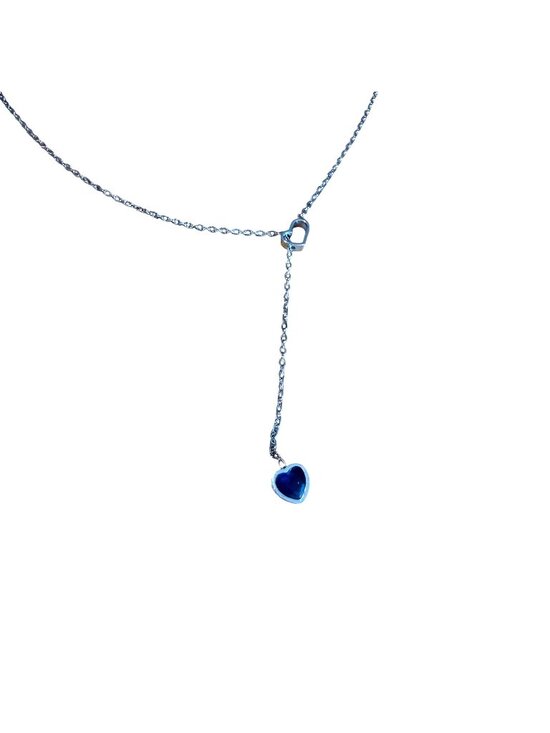 Unbranded Jewelry - Dual Heart Pendant Necklace Blue Silver Stainless Steel Y Necklace Charm